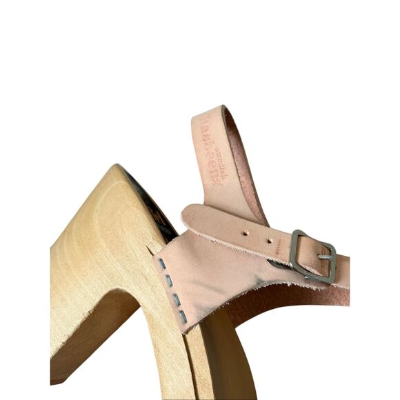 Anthropologie Swedish Hasbeens Braided Sky High Clogs Leather Wood size 39 Peach - Picture 6 of 15